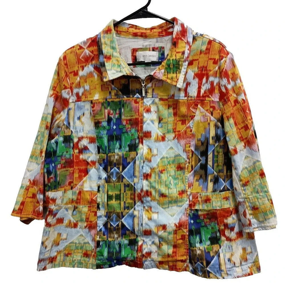 Erin London  Wearable Art Jacket Womens Size‎ 1X Multicolor Abstract Eclectic